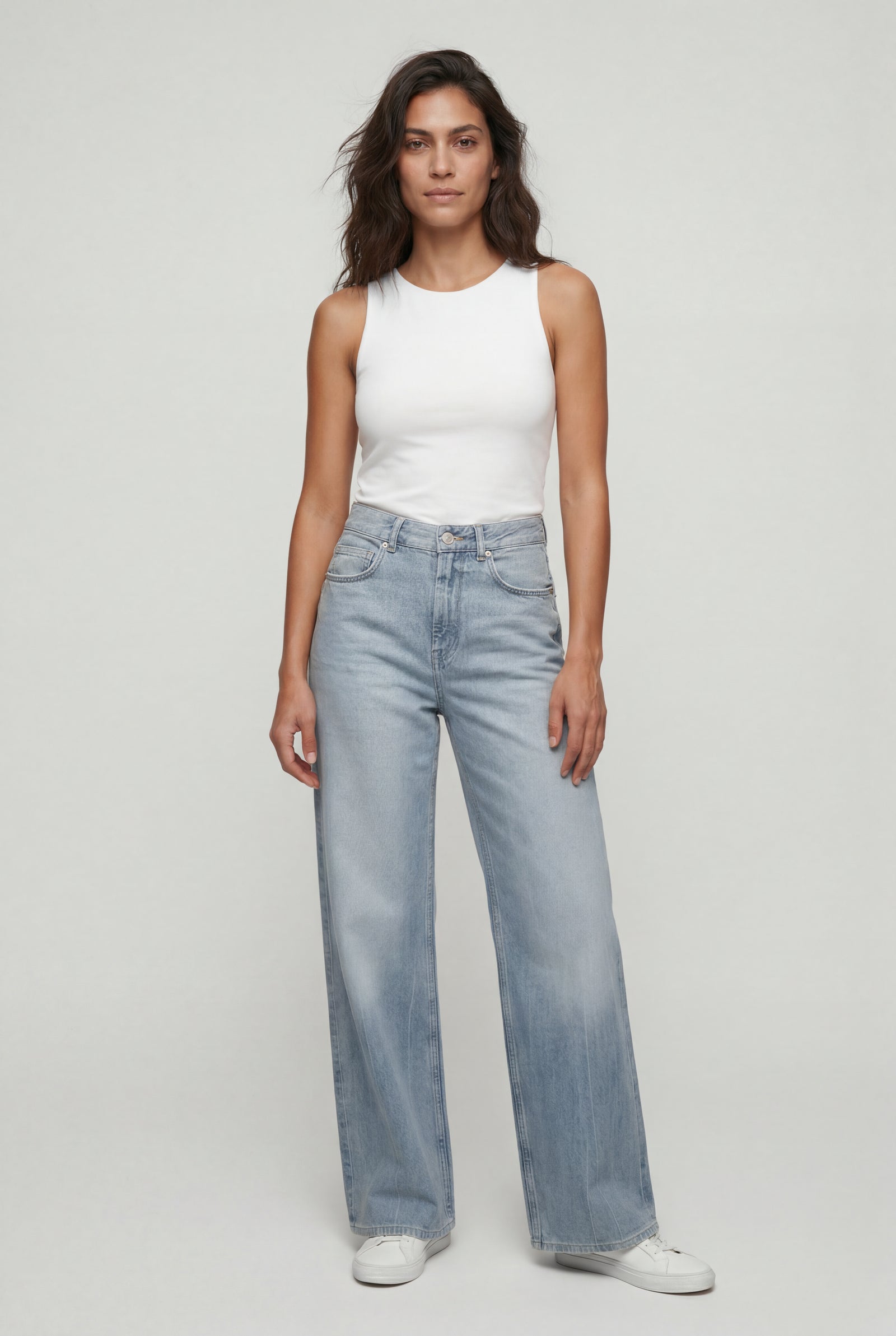 Light Blue High-waisted Wide Leg Full-length Jeans - Wide leg jeans - Photo 1