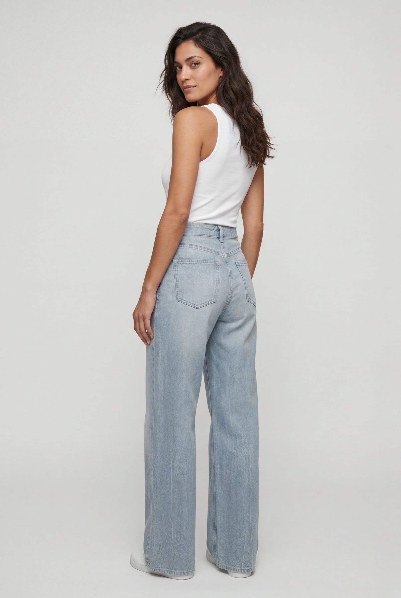Light Blue High-waisted Wide Leg Full-length Jeans - Wide leg jeans - Photo 2