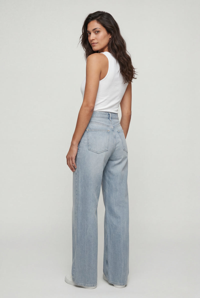 Light Blue High-waisted Wide Leg Full-length Jeans - Wide leg jeans - Photo 2