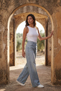 Light Blue High-waisted Wide Leg Full-length Jeans - Wide leg jeans - Photo 8