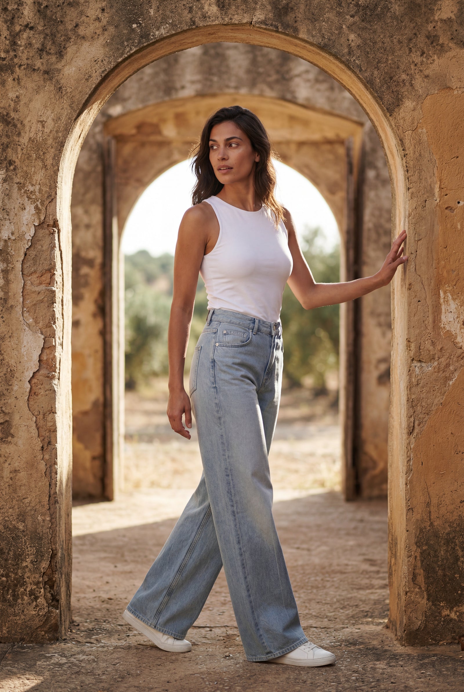 Light Blue High-waisted Wide Leg Full-length Jeans - Wide leg jeans - Photo 8