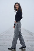 Gray High-waisted Wide Leg Full-length Jeans - Wide leg jeans - Photo 9