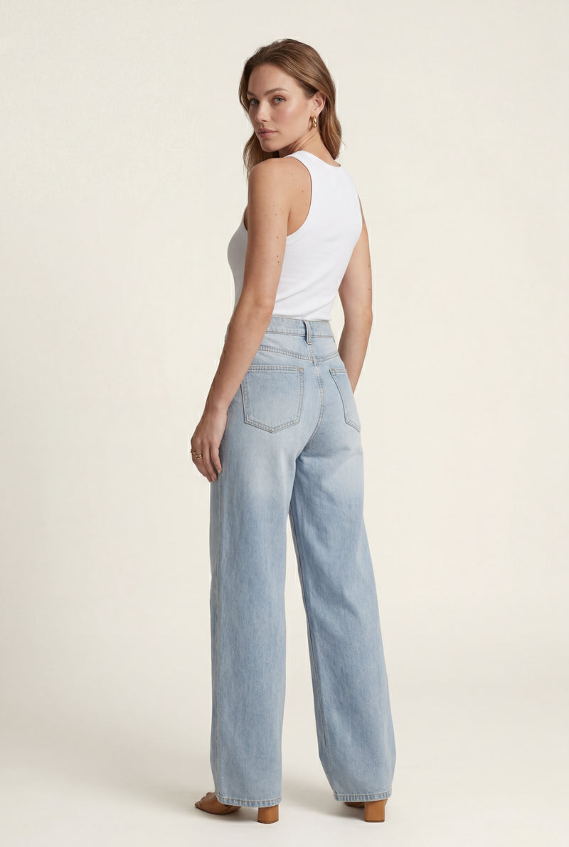 Light Blue Light Blue High-waisted Wide Leg Jeans - Photo 2
