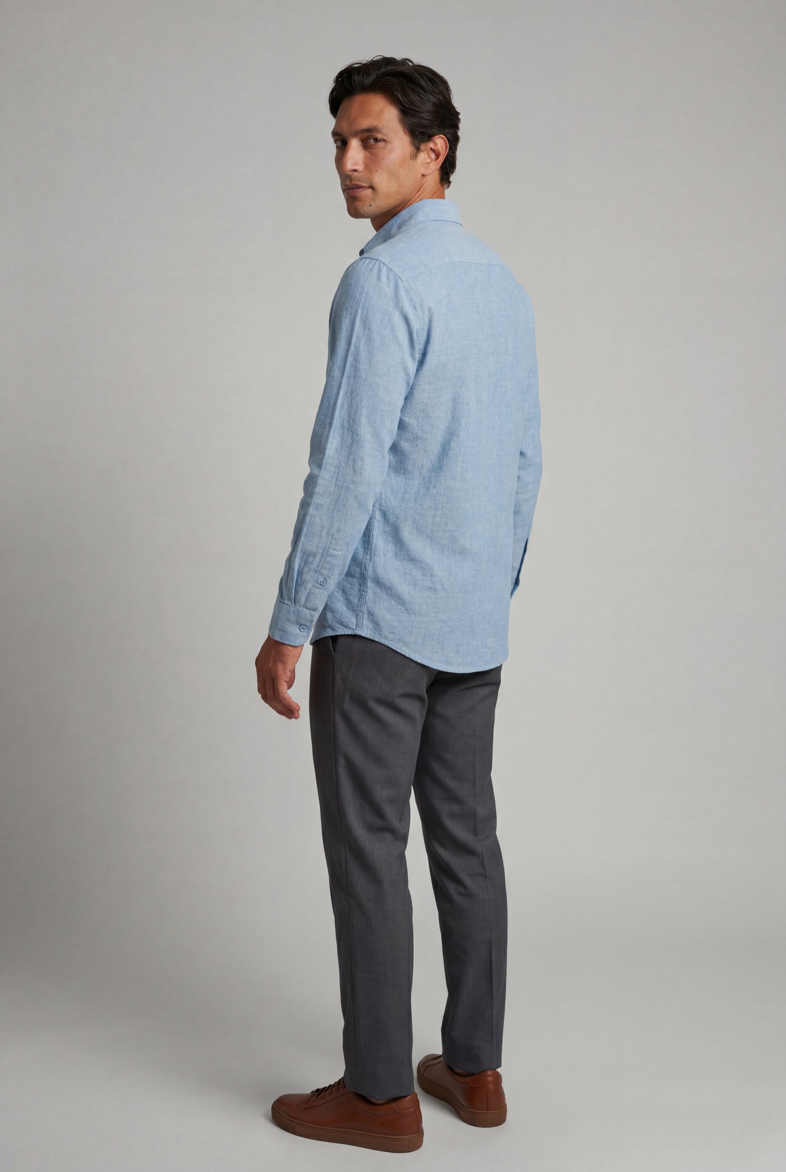 Light Blue Lightweight Textured Regular Fit Long Sleeve Shirt - Casual Shirts - Photo 2