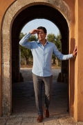 Light Blue Lightweight Textured Regular Fit Long Sleeve Shirt - Casual Shirts - Photo 4