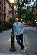 Men's Henley Shirt Long Sleeve Button Placket in Light Blue — evening chill