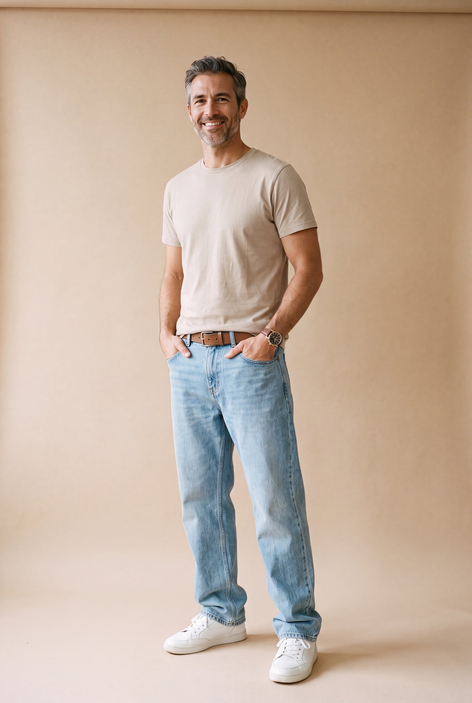 Men's Jeans Relaxed Fit in Light Blue — studio full body