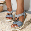 Light Blue Metal Ring Accent Espadrille Wedge Sandals - Photo 5