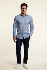 Light Blue Mid Blue Textured Slim Fit Button-down Shirt - Dress Shirts - Photo 1