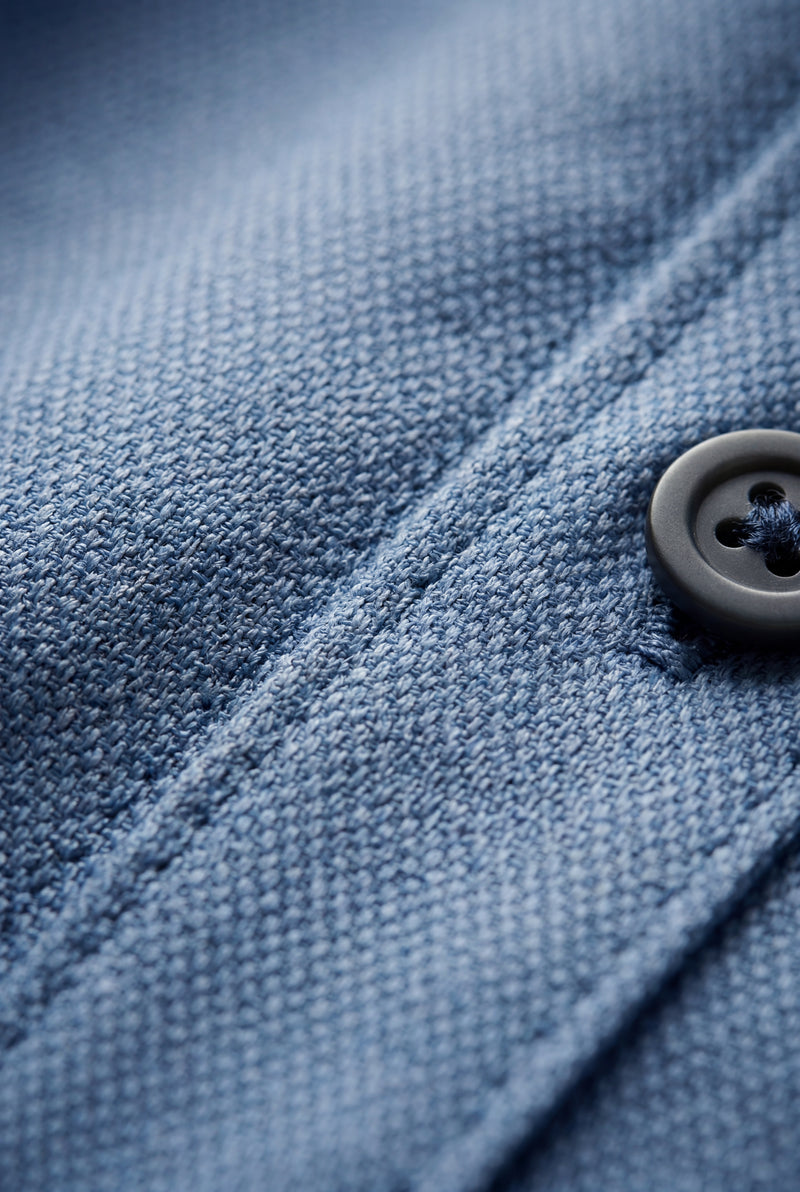 Light Blue Mid Blue Textured Slim Fit Button-down Shirt - Dress Shirts - Photo 3