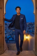Navy Blue Modern Fit Tailored Two Piece Suit with Notch Lapel Jacket - Photo 14