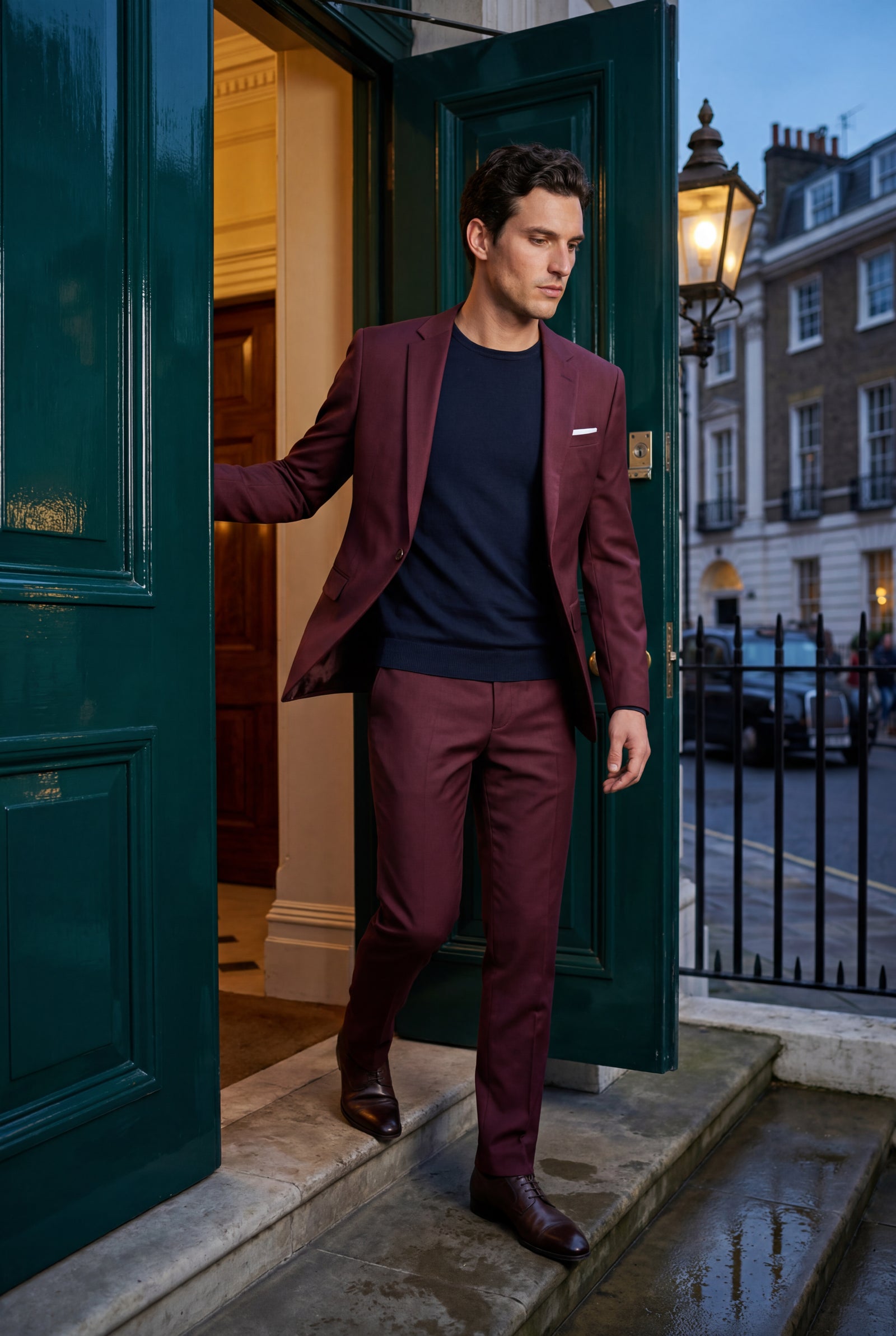 Burgundy Modern Fit Tailored Two Piece Suit with Notch Lapel Jacket - Photo 15