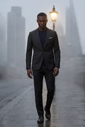 Black Modern Fit Tailored Two Piece Suit with Notch Lapel Jacket - Photo 17