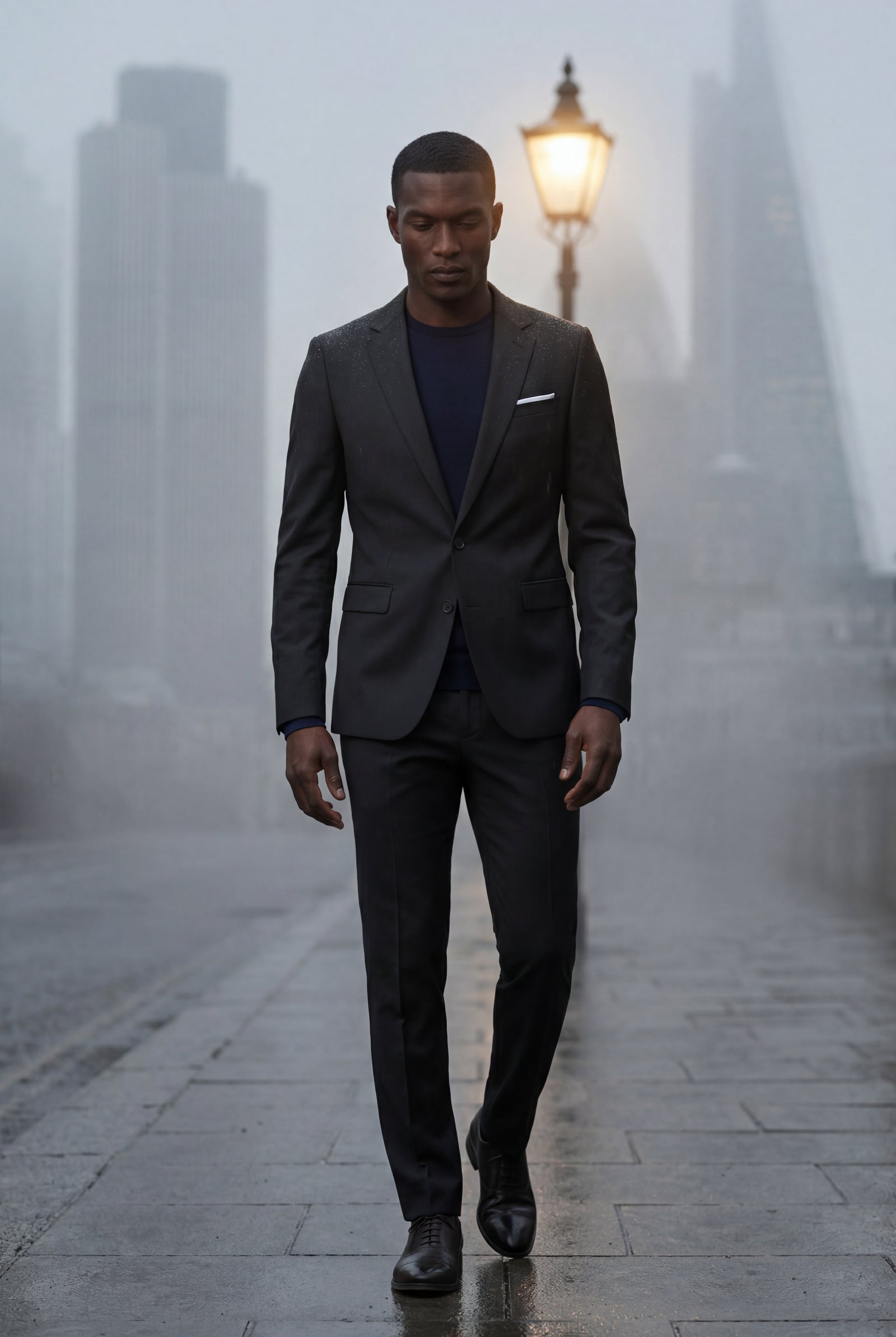 Black Modern Fit Tailored Two Piece Suit with Notch Lapel Jacket - Photo 17