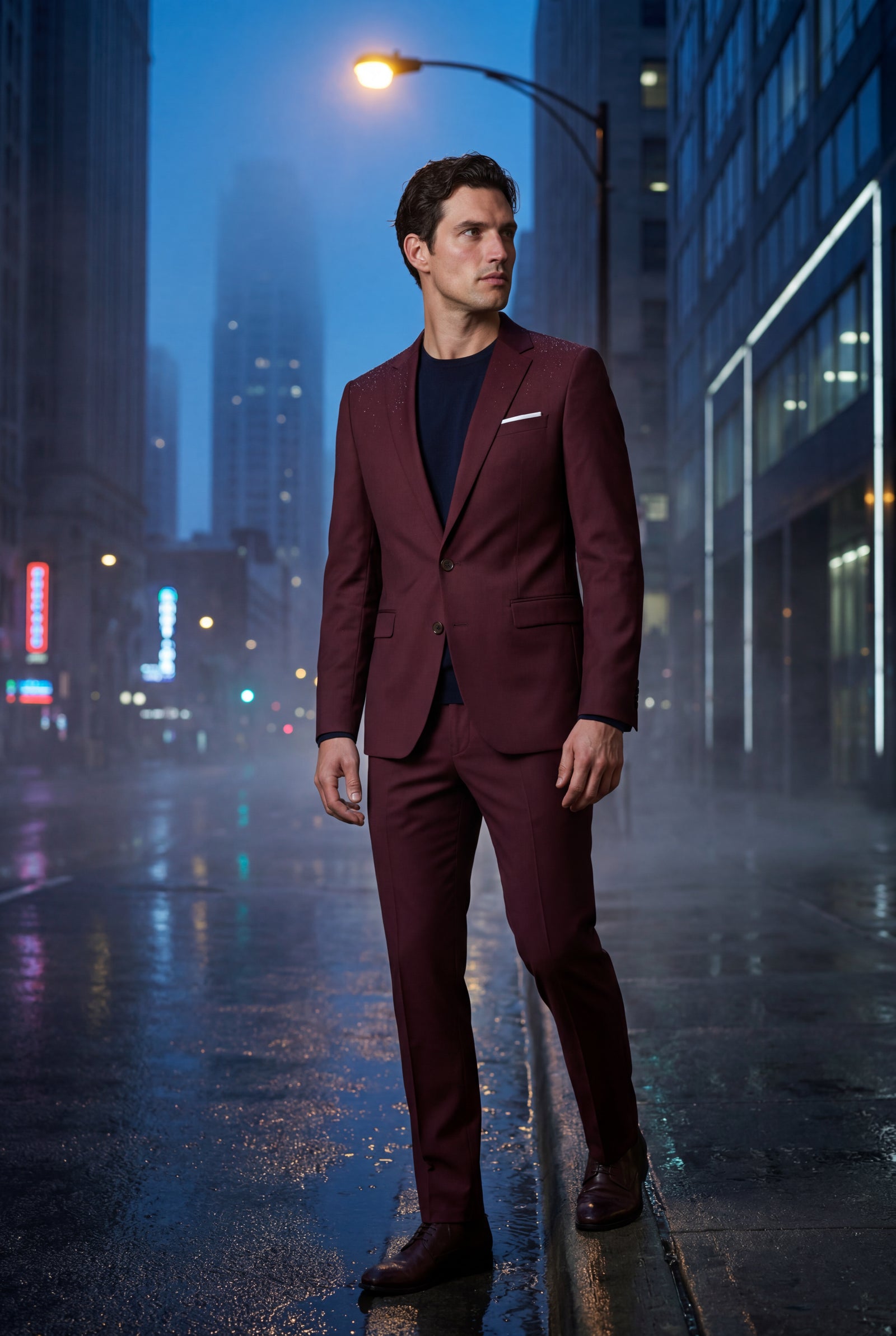 Burgundy Modern Fit Tailored Two Piece Suit with Notch Lapel Jacket - Photo 18