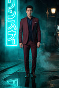 Burgundy Modern Fit Tailored Two Piece Suit with Notch Lapel Jacket - Photo 20
