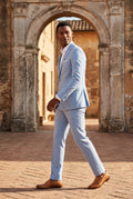 Light Blue Modern Fit Tailored Two Piece Suit with Notch Lapel Jacket - Photo 9