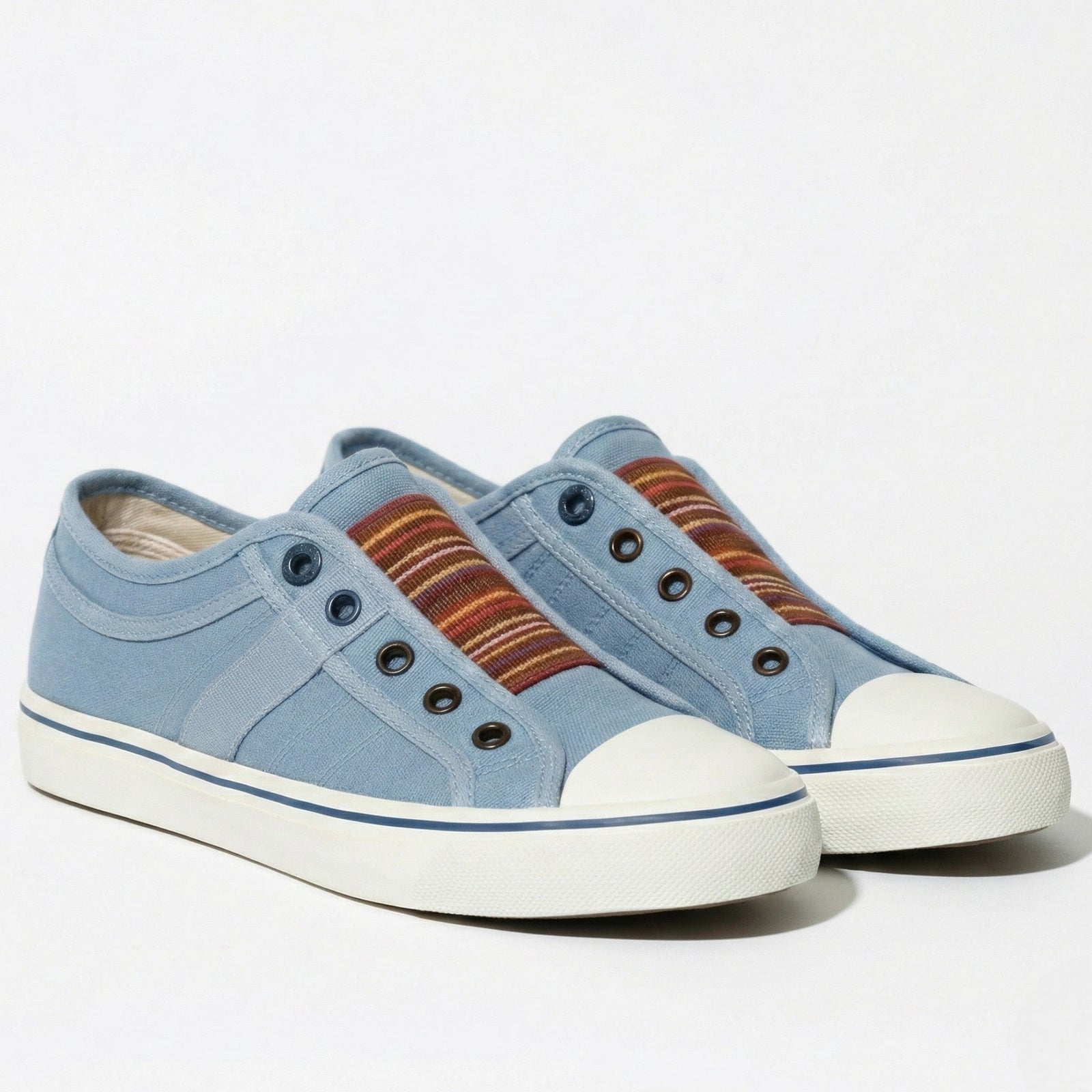 Light Blue Multicolor Elastic Band Slip-on Canvas Sneaker - Sneakers - Photo 5