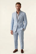 Light Blue Notch Lapel Tailored Two Piece Suit with Slim Cropped Trousers - Photo 1