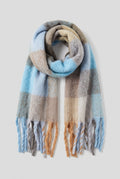 Oversized Fringed Scarf in Light Blue — studio front