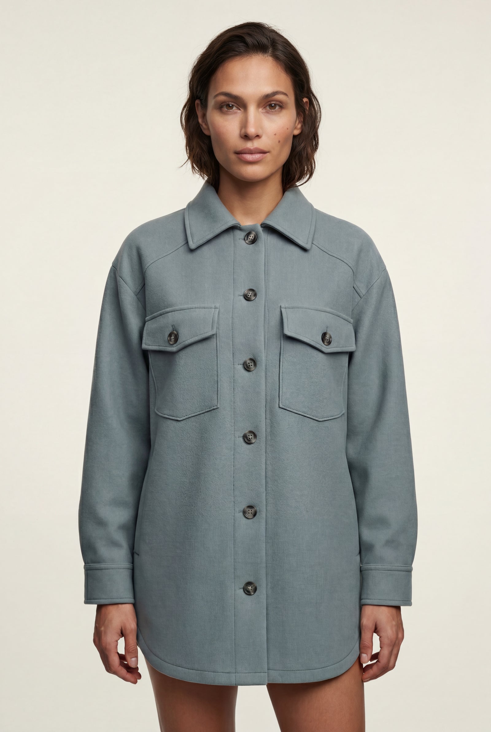 Light Blue Relaxed Button-front Utility Jacket with Flap Pockets - Button jacket - Photo 10