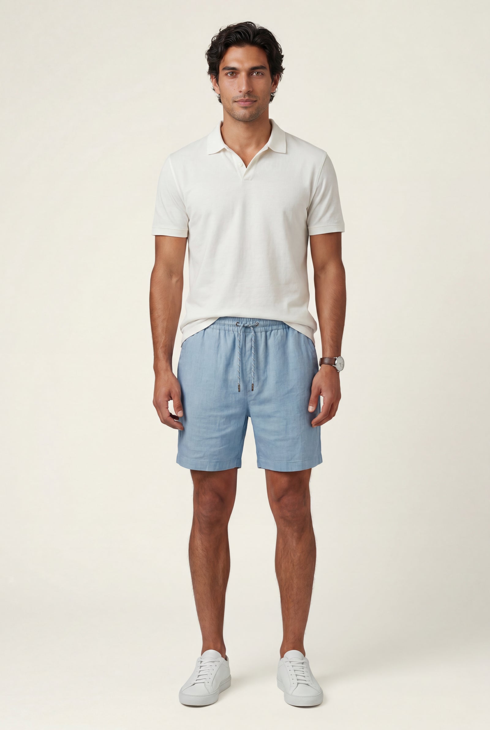 Light Blue Relaxed Fit Drawstring Above Knee Shorts - Relaxed fit shorts - Photo 1