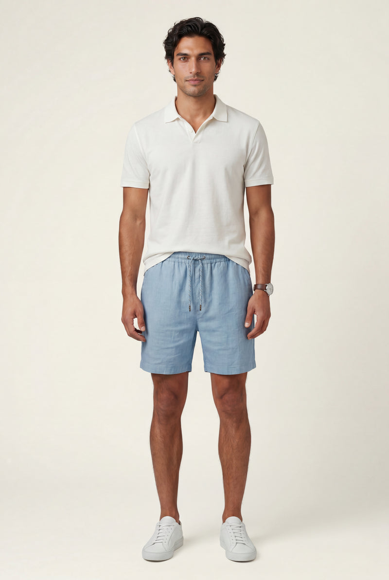 Light Blue Relaxed Fit Drawstring Above Knee Shorts - Relaxed fit shorts - Photo 1