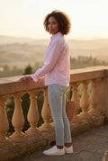 Pink Ruffle Trim Vertical Stripe Button-front Blouse - Blouses - Photo 8