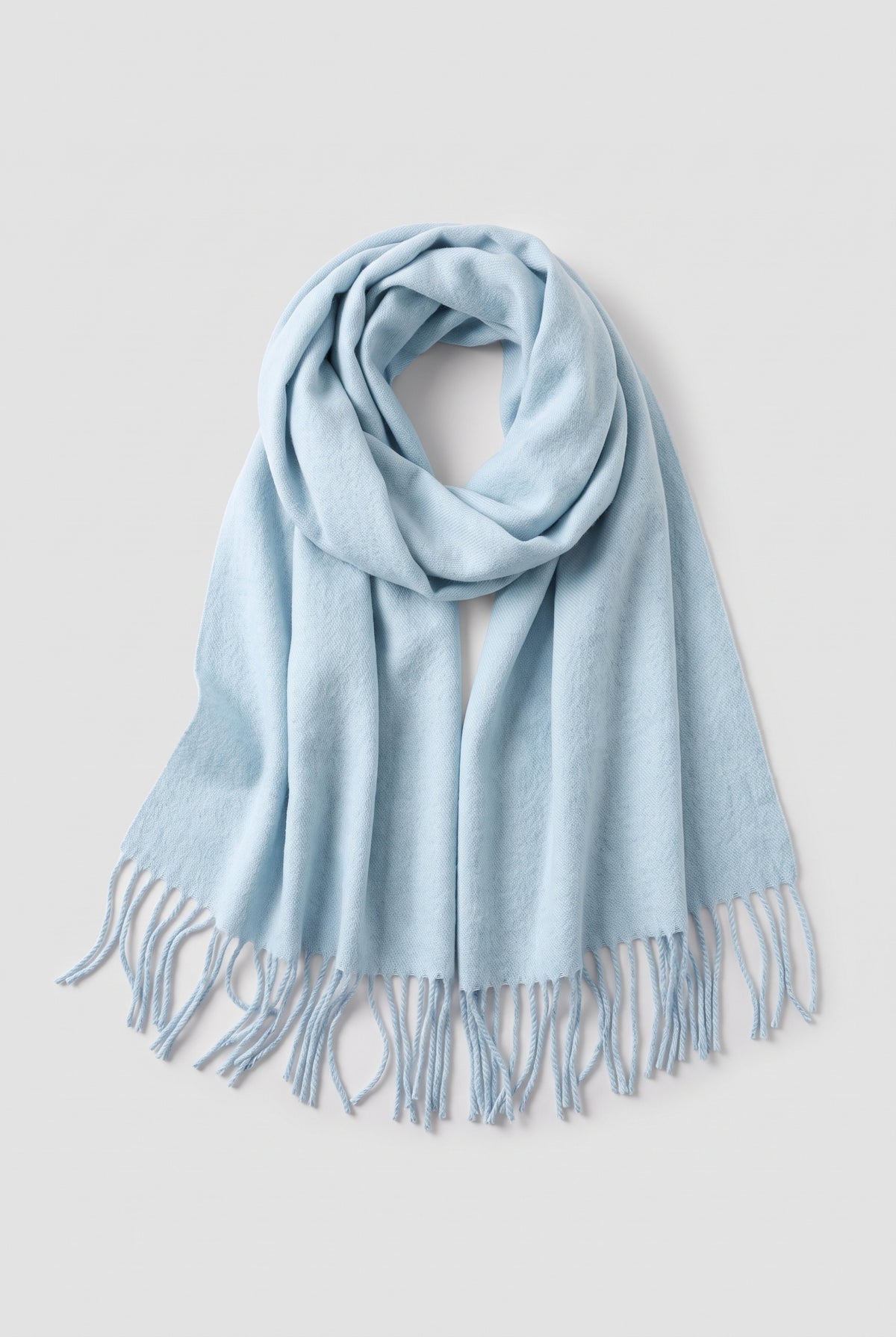 Scarf Tassel Wrap in Light Blue — studio front