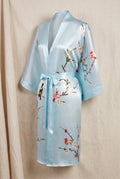 Silk Kimono Robe in Light Blue — studio front