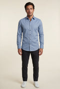 Light Blue Slim Fit Long Sleeve Dress Shirt with Spread Collar - Dress Shirts - Photo 7