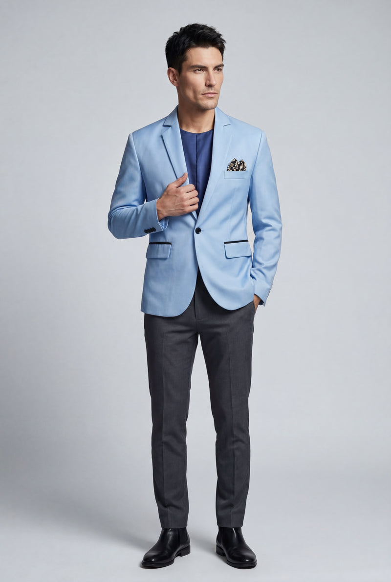 Light Blue Slim Fit Single-breasted Blazer with Notch Lapel - Slim fit blazer - Photo 4