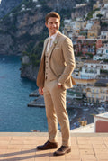 Beige Slim Fit Three Piece Wedding Suit with Vest - Wedding suits - Photo 10