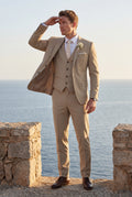Beige Slim Fit Three Piece Wedding Suit with Vest - Wedding suits - Photo 12