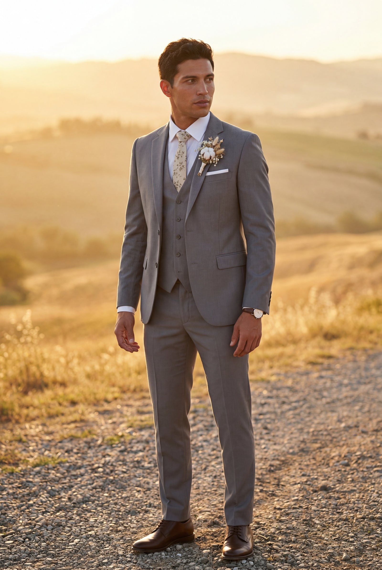 Light Gray Slim Fit Three Piece Wedding Suit with Vest - Wedding suits - Photo 17