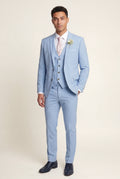 Light Blue Slim Fit Three Piece Wedding Suit with Vest - Wedding suits - Photo 2