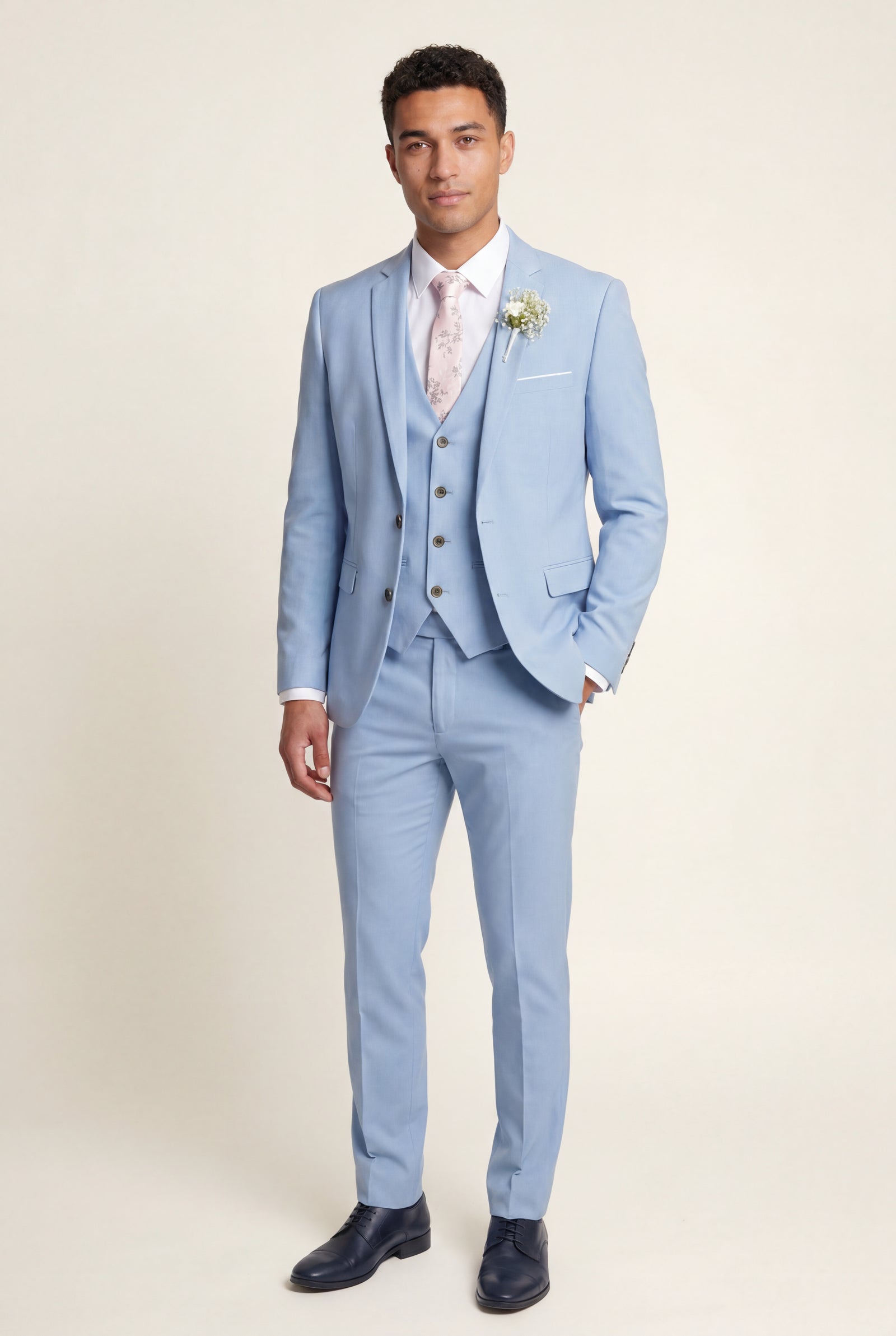 Light Blue Slim Fit Three Piece Wedding Suit with Vest - Wedding suits - Photo 2