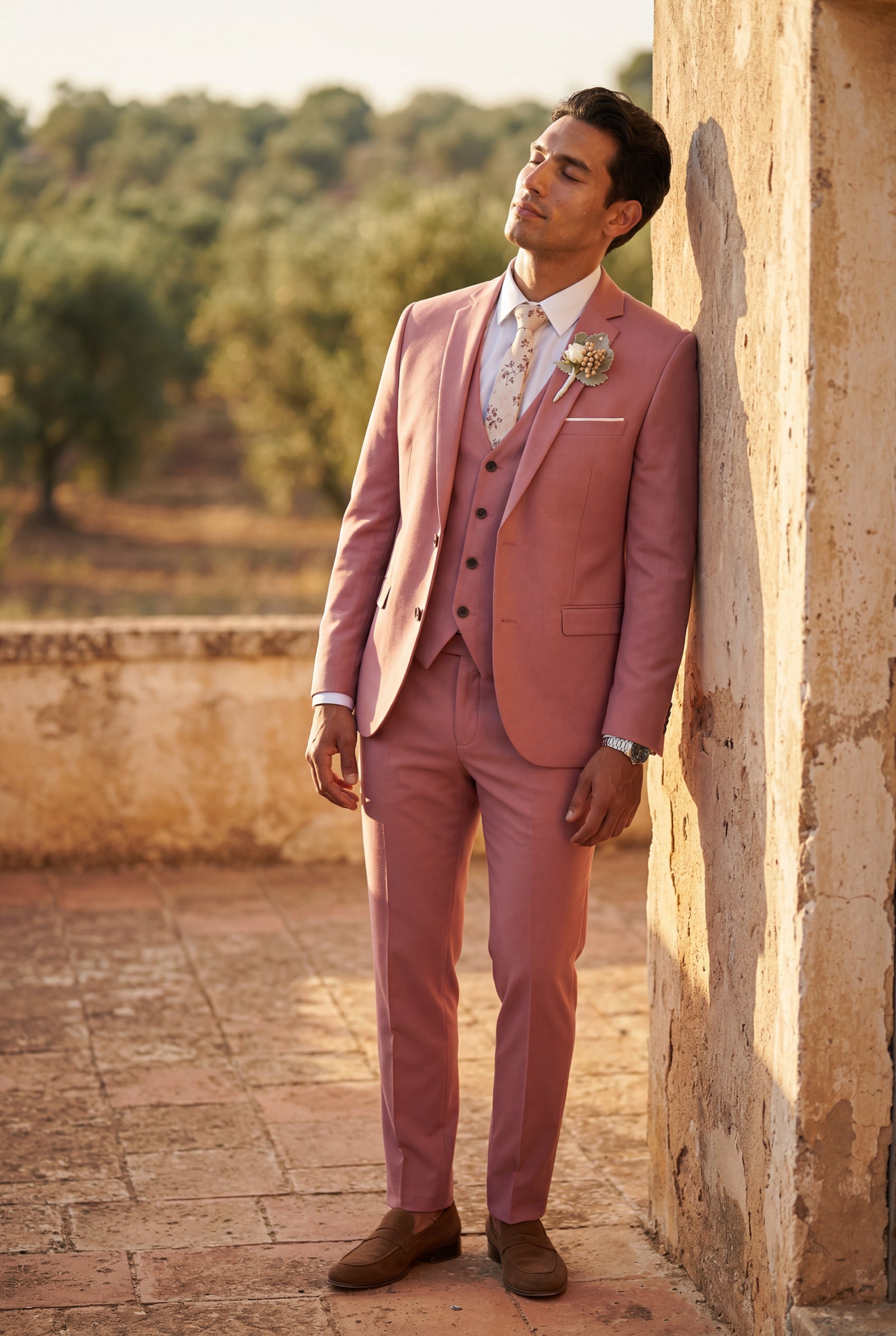 Pink Slim Fit Three Piece Wedding Suit with Vest - Wedding suits - Photo 21