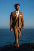 Brown Slim Fit Three Piece Wedding Suit with Vest - Wedding suits - Photo 3