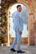 Light Blue Slim Fit Three Piece Wedding Suit with Vest - Wedding suits - Photo 9
