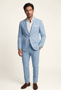Light Blue Slim Tailored Suit with Notch Lapel and Tapered Trousers - Linen suit - Photo 5