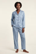 Light Blue Striped Button-up Pyjama Set with Relaxed Pants - Photo 2