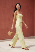 Yellow Striped Halter Neck Two Piece Set with Wide Leg Pants - Photo 5