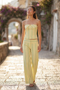 Yellow Striped Halter Neck Two Piece Set with Wide Leg Pants - Photo 7