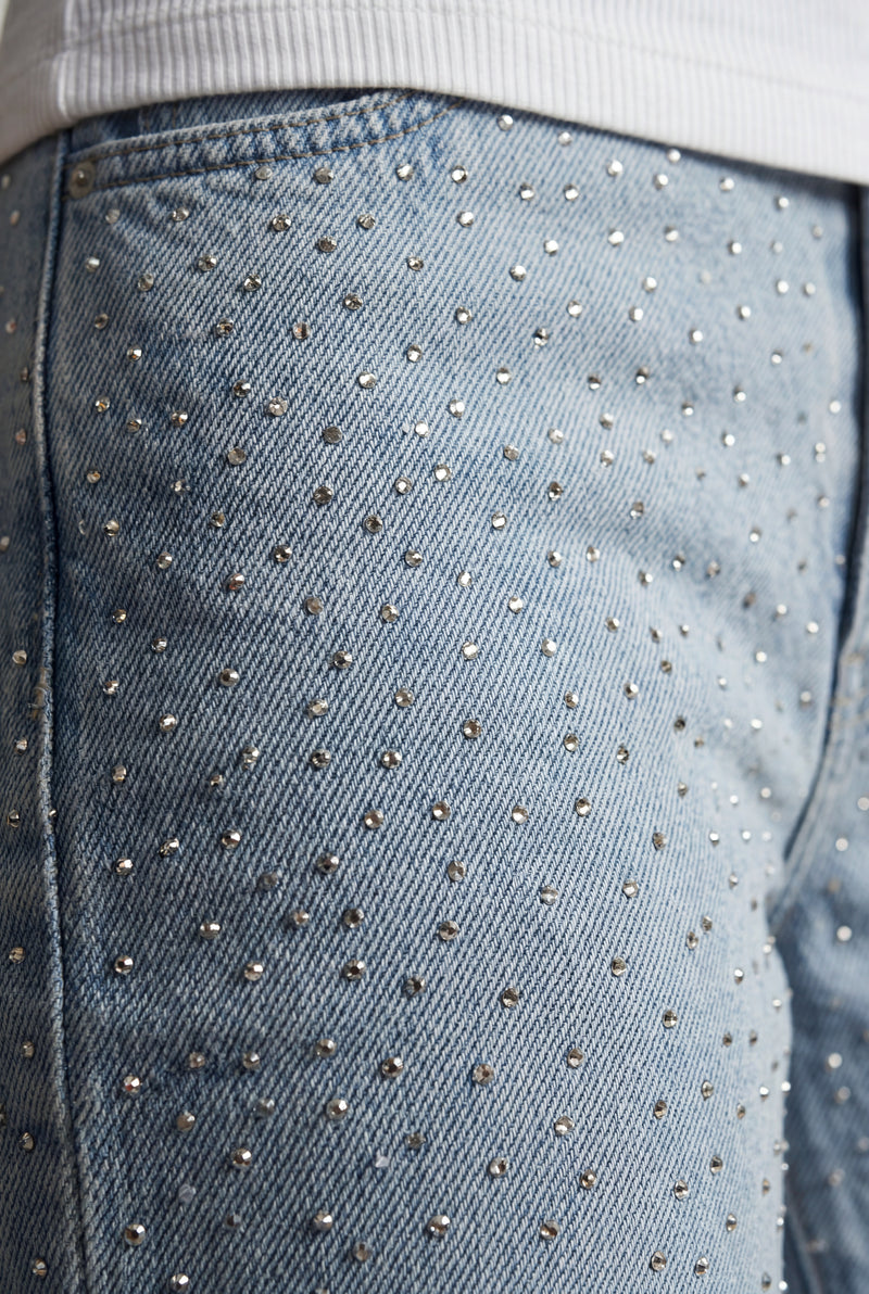 Light Blue Studded Light Blue Wide-leg Jeans - Slim fit jeans - Photo 3