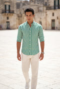 Green Tailored Vertical Stripe Button-down Dress Shirt - Dress Shirts - Photo 4