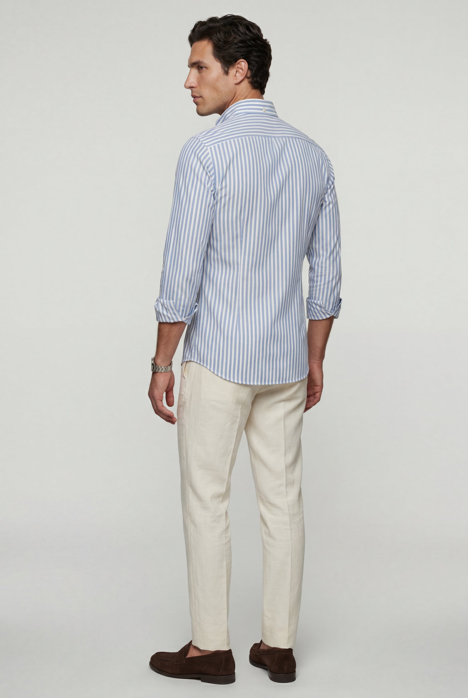 Light Blue Tailored Vertical Stripe Button-down Dress Shirt - Dress Shirts - Photo 6