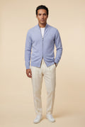 Light Blue Textured Stand Collar Full Zip Knitted Cardigan - Photo 17