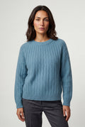 Light Blue Vertical Ribbed Crewneck Relaxed Fit Sweater - Knit sweater - Photo 2