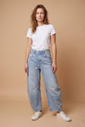 Women's Jeans High Waist Barrel Leg in Light Blue — studio front